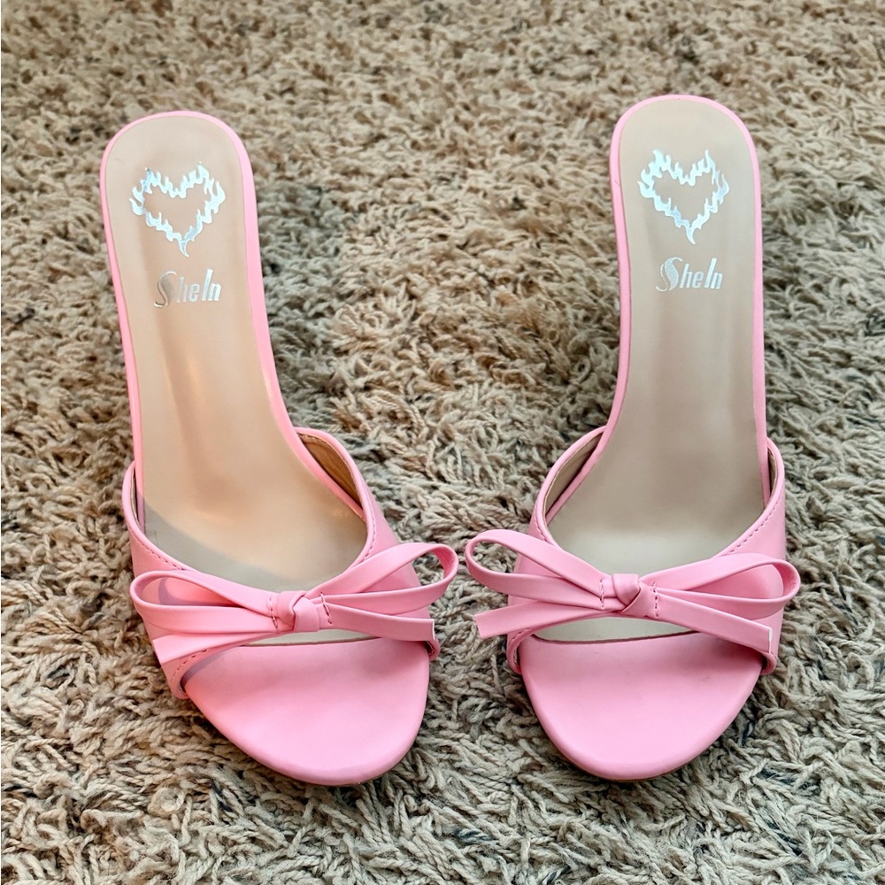 SHEIN Pink Bow Heeled Sandals